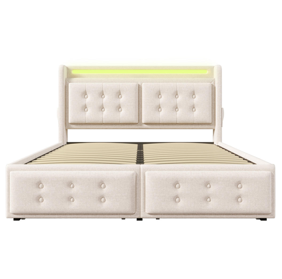 POLSTERBETT 140/200 cm Beige mit LED-Beleuchtung und 4 Schubladen - Beige, Textil (140/200cm) - Flora Grace