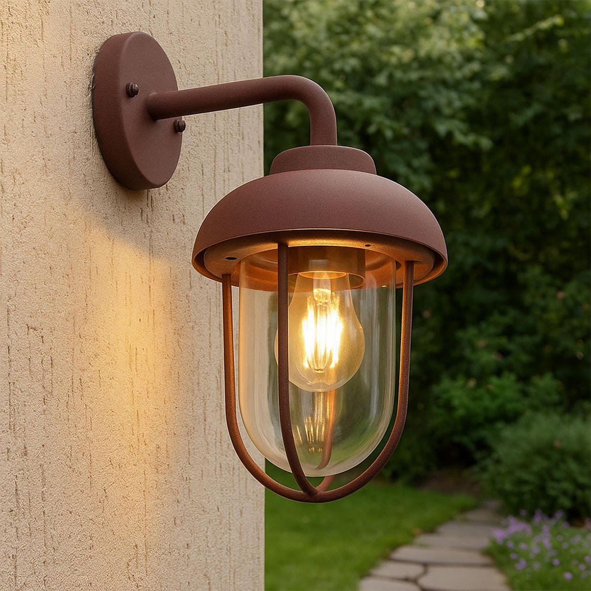 AUSSENLEUCHTE WANDLEUCHTE Alu rostfarben - Braun, Glas (16/16/33cm)