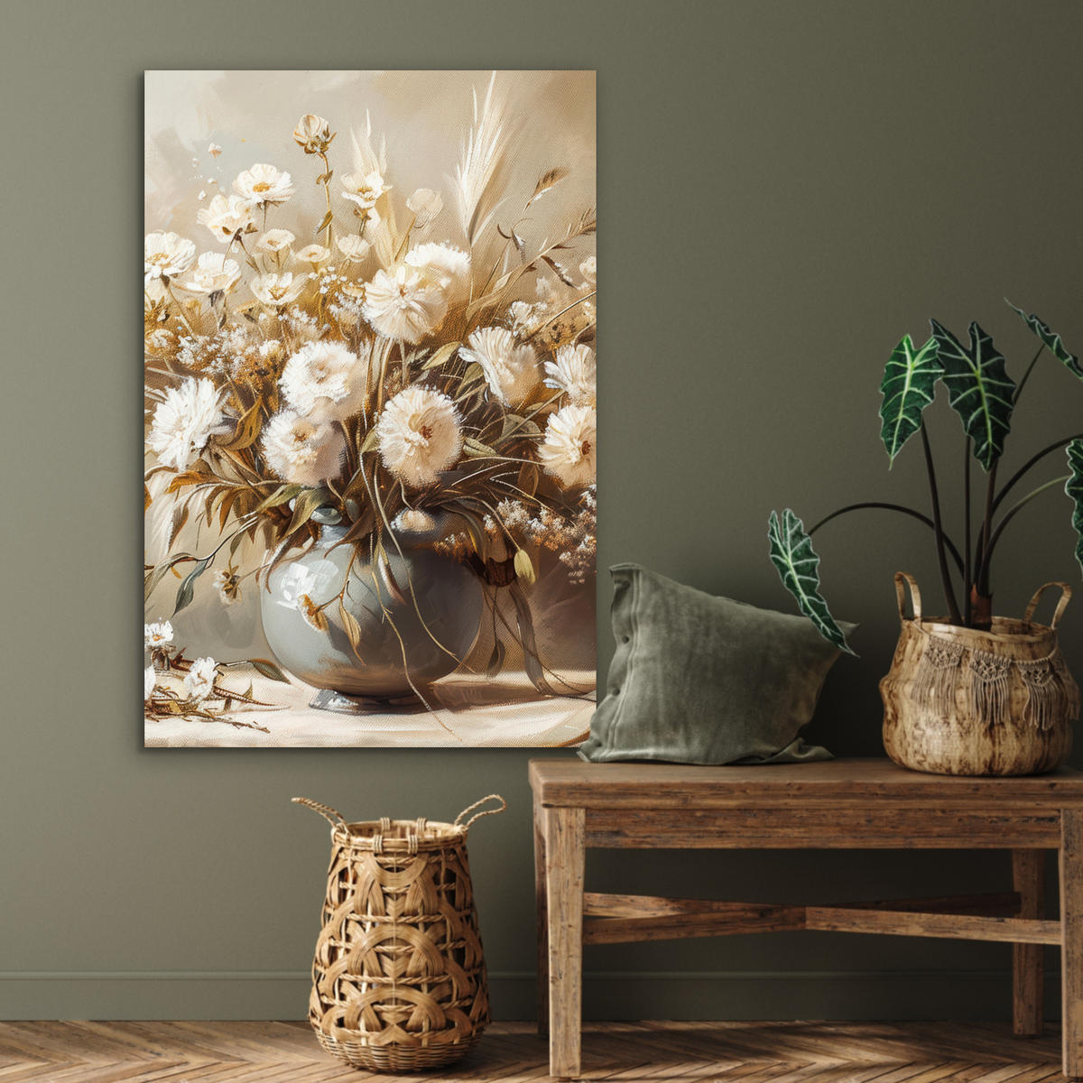 METALLBILD Blumen - Vase - Stilleben - Beige 60x90 cm - Creme, Metall (60/90cm) - MuchoWow