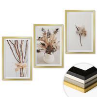 WANDBILDER 3er Set - 40x60 cm Goldrahmen - Blumenzweige minimalistisch - Goldfarben, Kunststoff (40/60cm) - ArtPrintCave