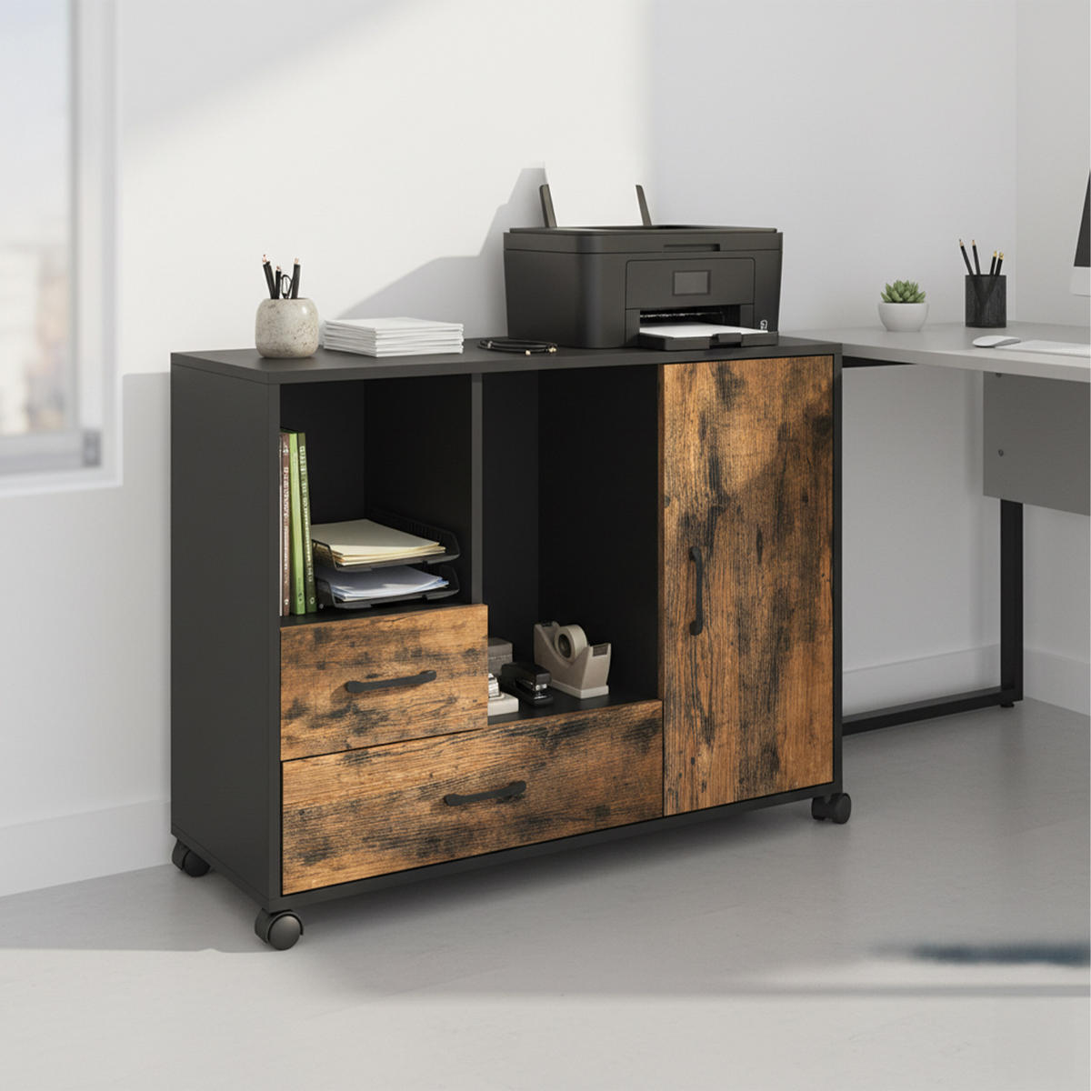 ROLLCONTAINER - Multicolor, Holzwerkstoff/Kunststoff (90/70/35cm) - Relaxdays