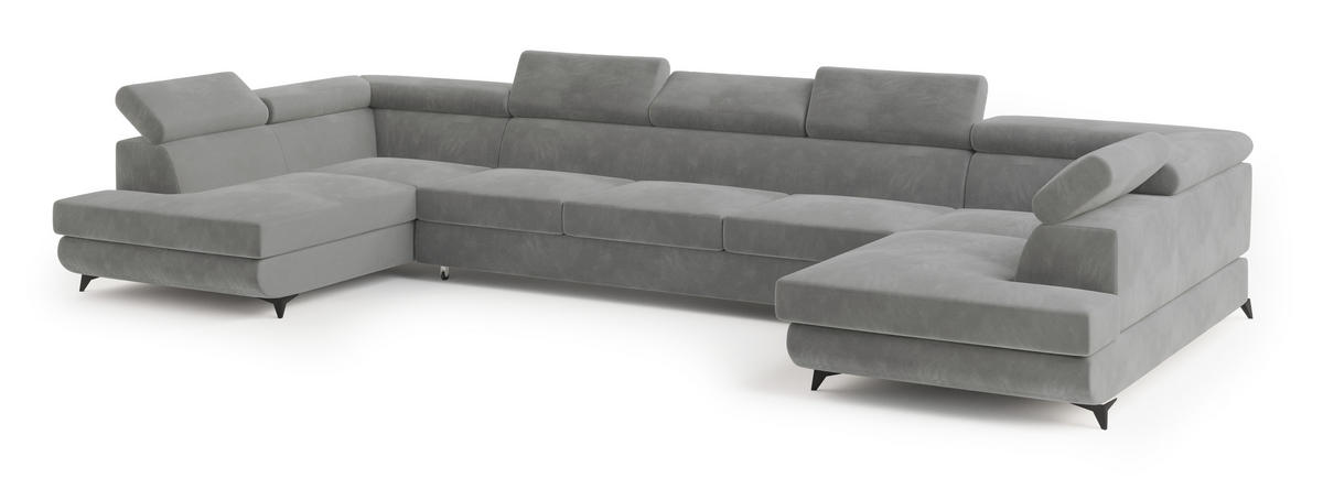 ROHOVÁ SEDAČKA URMANO světle šedá - černá/světle šedá, kov/dřevo (395/190cm) - MASSENO