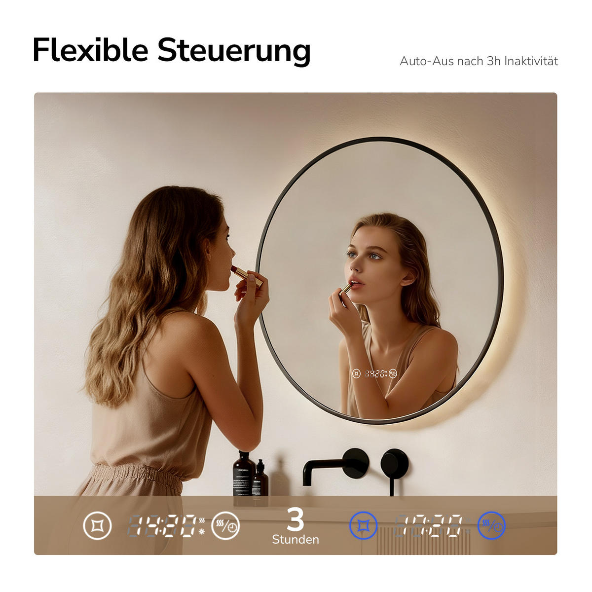 BADSPIEGEL Rund mit Beleuchtung Gold ф70 cm - Goldfarben, Glas (70/3.1/70cm) - EMKE