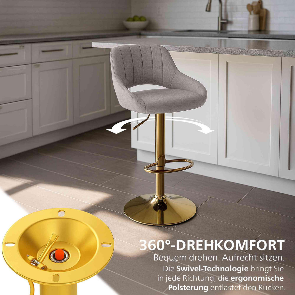 BARHOCKER Stoff Grau - Goldfarben/Grau, Textil/Metall (47/85/48cm) - CLP