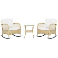 SCHAUKELSTUHLSET Rattan Schwarz/Beige 3-tlg. - Beige, Metall - ComfortXL