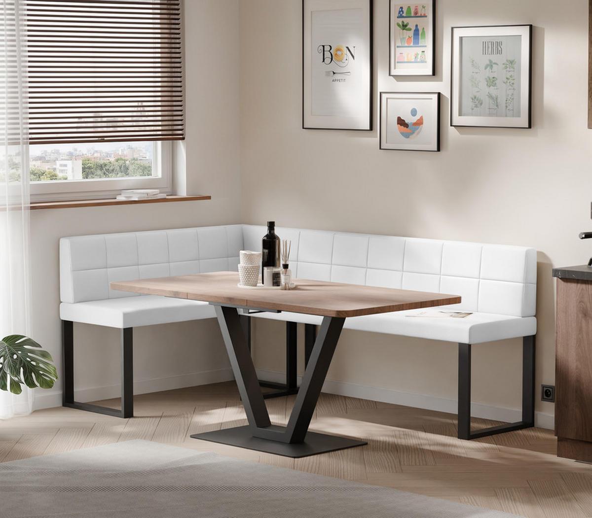 ECKBANK links SANA U Kunstleder gesteppt, 142/196 cm Weiß - Weiß, Kunststoff/Textil (142/196cm) - Idohome