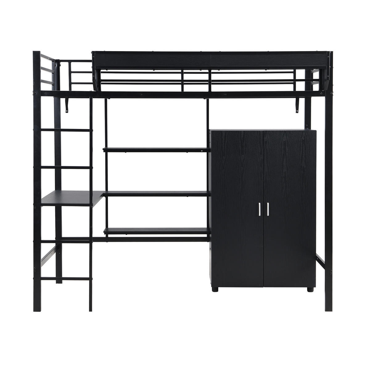 HOCHBETT 90/200 cm aus Metall und Holzwerkstoff mit Tisch und Kleiderschrank Schwarz - Weiß, Metall (90/200cm) - Modenvie