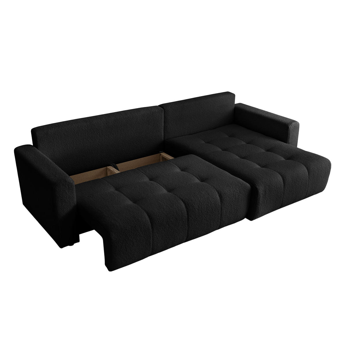 ECKSOFA WALONGO mit Schlaffunktion, Schwarz - Schwarz, Textil (261/143cm) - Fedve