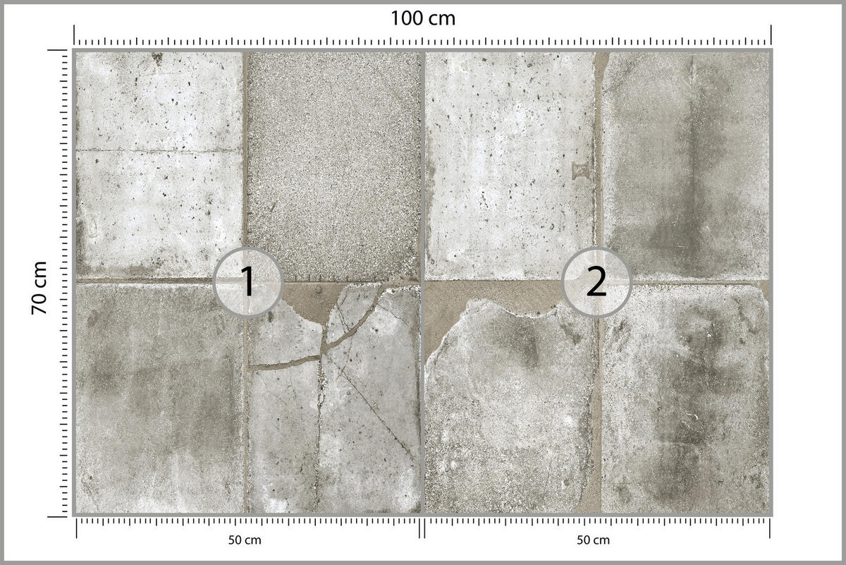 FOTOTAPETE Betonplatten Beton Optik Abstraktion 100x70 - Grau, Papier (100/70cm) - Muralo
