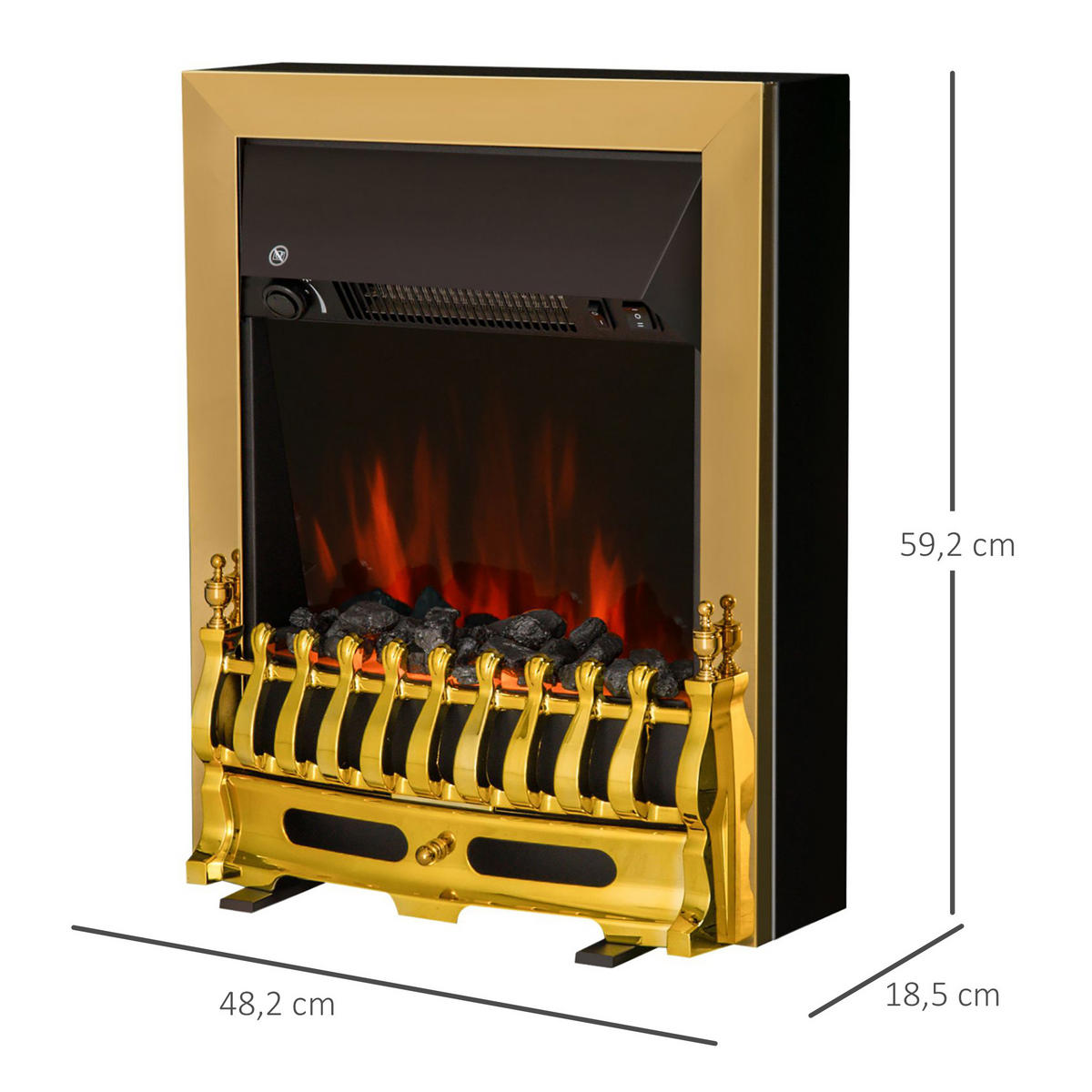 ELEKTROKAMIN, 1000/2000W, Flammeneffekt, Gold - Goldfarben, Metall (185/592/482cm) - HOMCOM