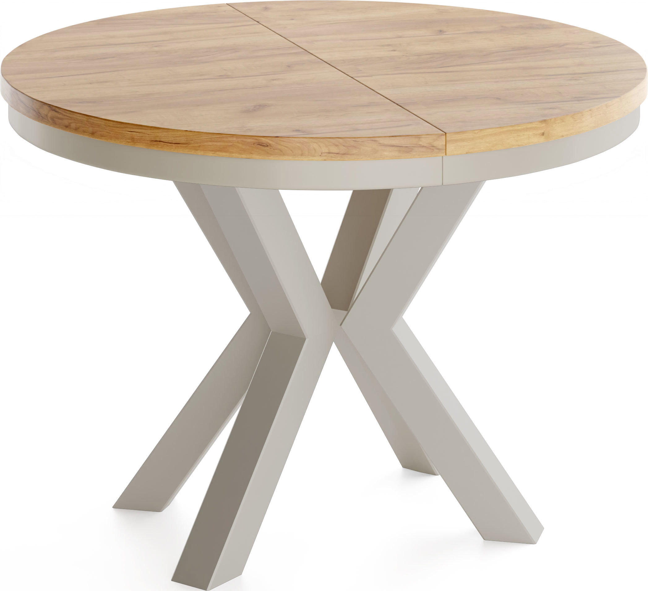 ESSTISCH Clara Grau-Beige runder ausziehbarer, Craft Eiche 120-200/120/76 cm - Eiche Wotan/Braun, Holzwerkstoff/Metall (120/196/76cm) - WFL GROUP