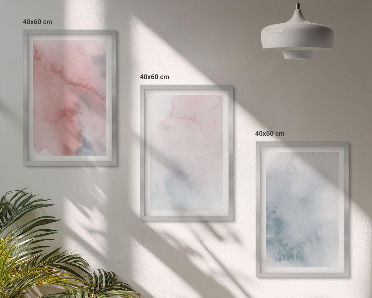 BILDER SET 3er Set - 40x60 cm Silberner Rahmen - Pastellfarben auf Leinwand - Silberfarben, Kunststoff (40/60cm) - TULUP