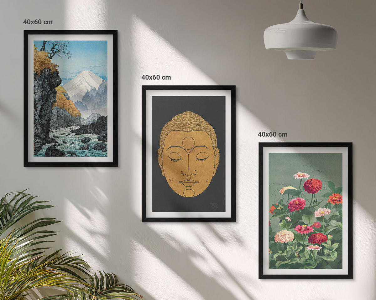 WANDBILDER 3er-Set - 40x60 cm Schwarzer Rahmen - Japanische Natur, Japandi-Kultur - Schwarz, Kunststoff (40/60cm) - ArtPrintCave