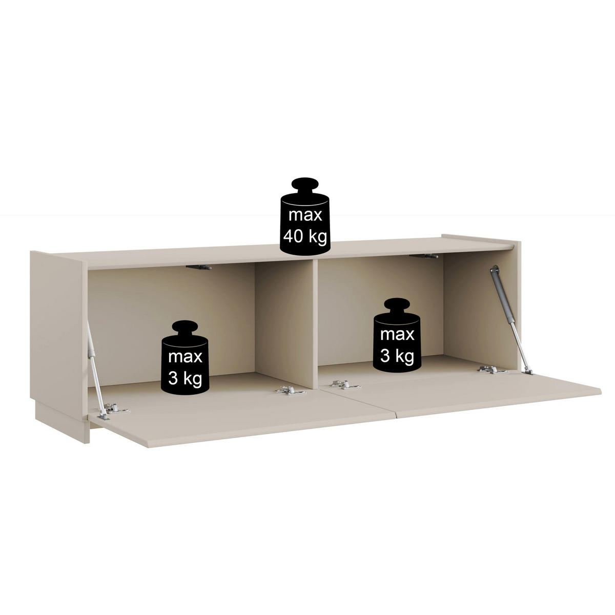 TV stolík Magro závesný alebo stojací 2-dverový, kašmírovo sivý 140 cm - taupe, kompozitné drevo (140/46.2/39cm) - Selsey