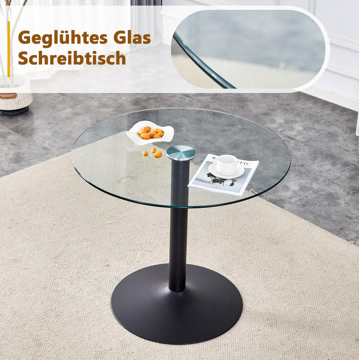 BARTISCH 85/76 cm in Transparent/Schwarz aus Glas und Metall - Schwarz, Holzwerkstoff (85/85/76cm) - Flora Grace
