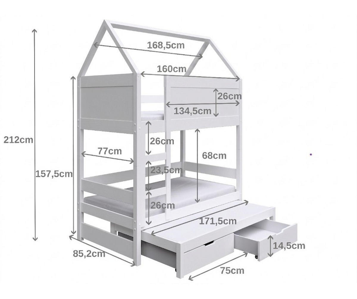ETAGENBETT TAMI mit Bettkasten 80x160 cm Hellgrau - Grau, Holz (80/160cm) - MASSENO