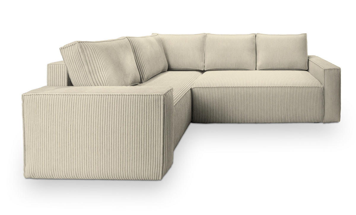 ECKSOFA ESTANO L-S Creme Kordstoff mit Schlaffunktion - Creme, Holz (230/158cm) - MASSENO