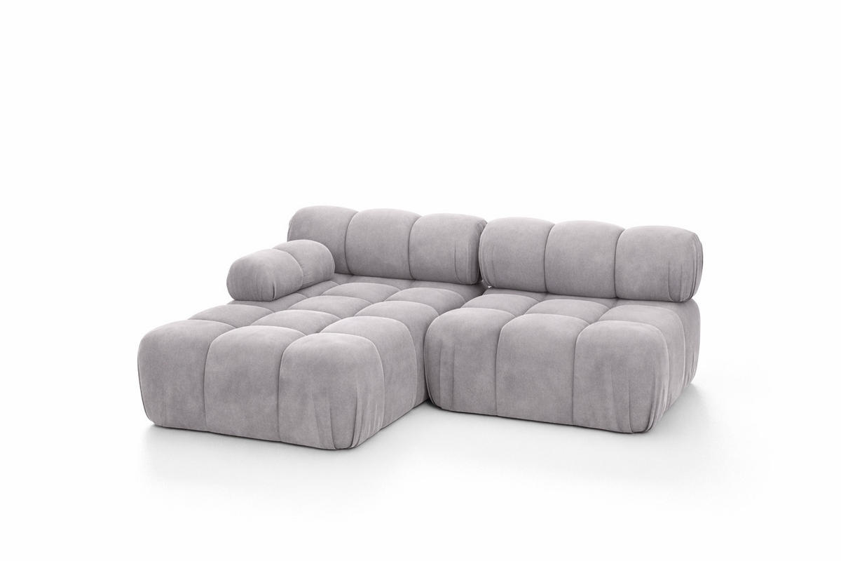 ECKSOFA L-Form Mini II Modular, Veloursstoff Salvador, Grau, Links, Selia - Grau, Holz (190/160cm) - Kaiser Möbel