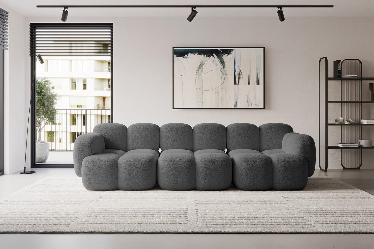 3-SITZER modulares Sofa Miko-S2 300x118x75 cm Grau Bouclé - Chromfarben/Schwarz, Holzwerkstoff/Kunststoff (300/75/118cm) - ALTDECOR