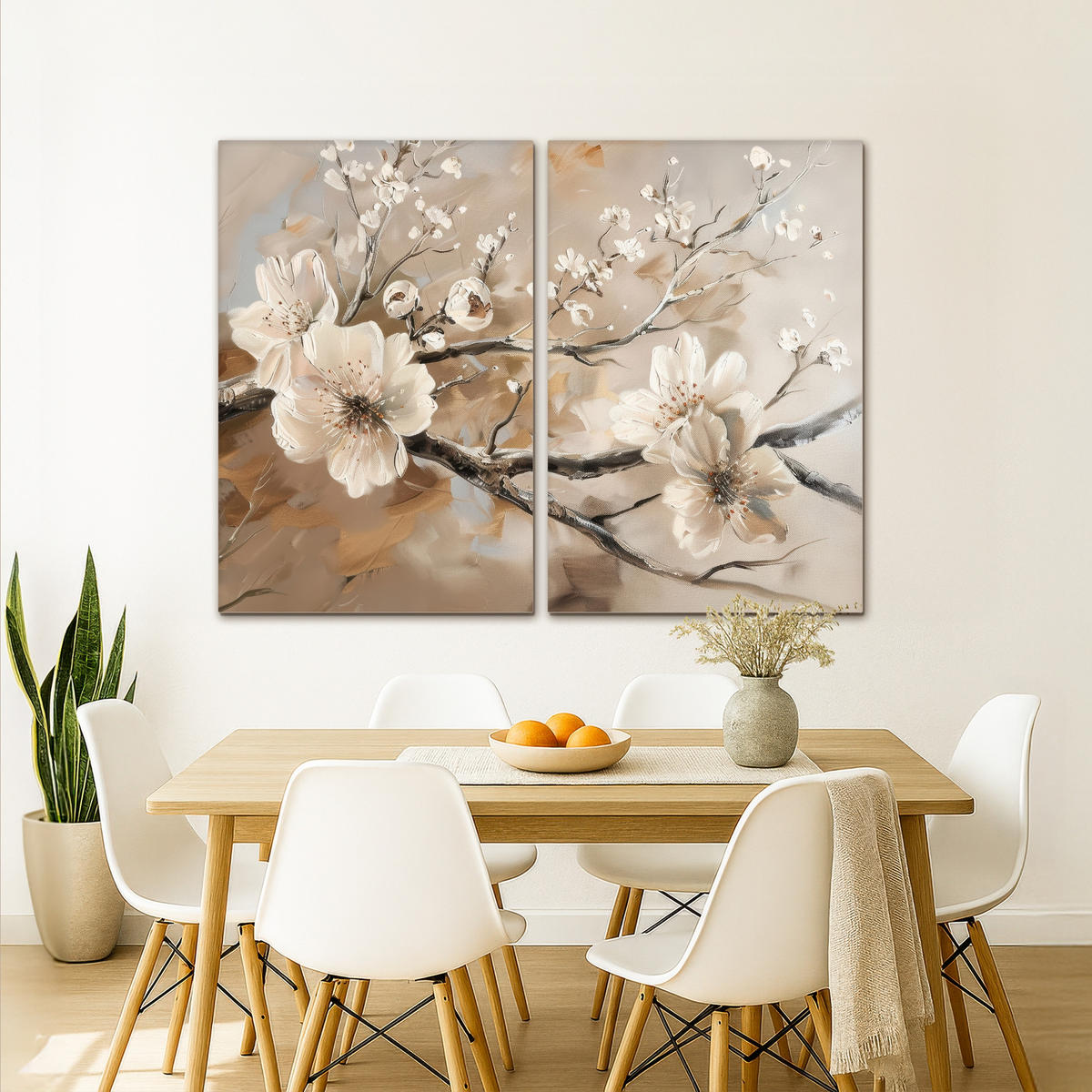 LEINWANDBILD 2er Set Blüte - Beige - Abstrakt - Blumen 160x120 cm - Hellbraun, Textil (160/120cm) - MuchoWow