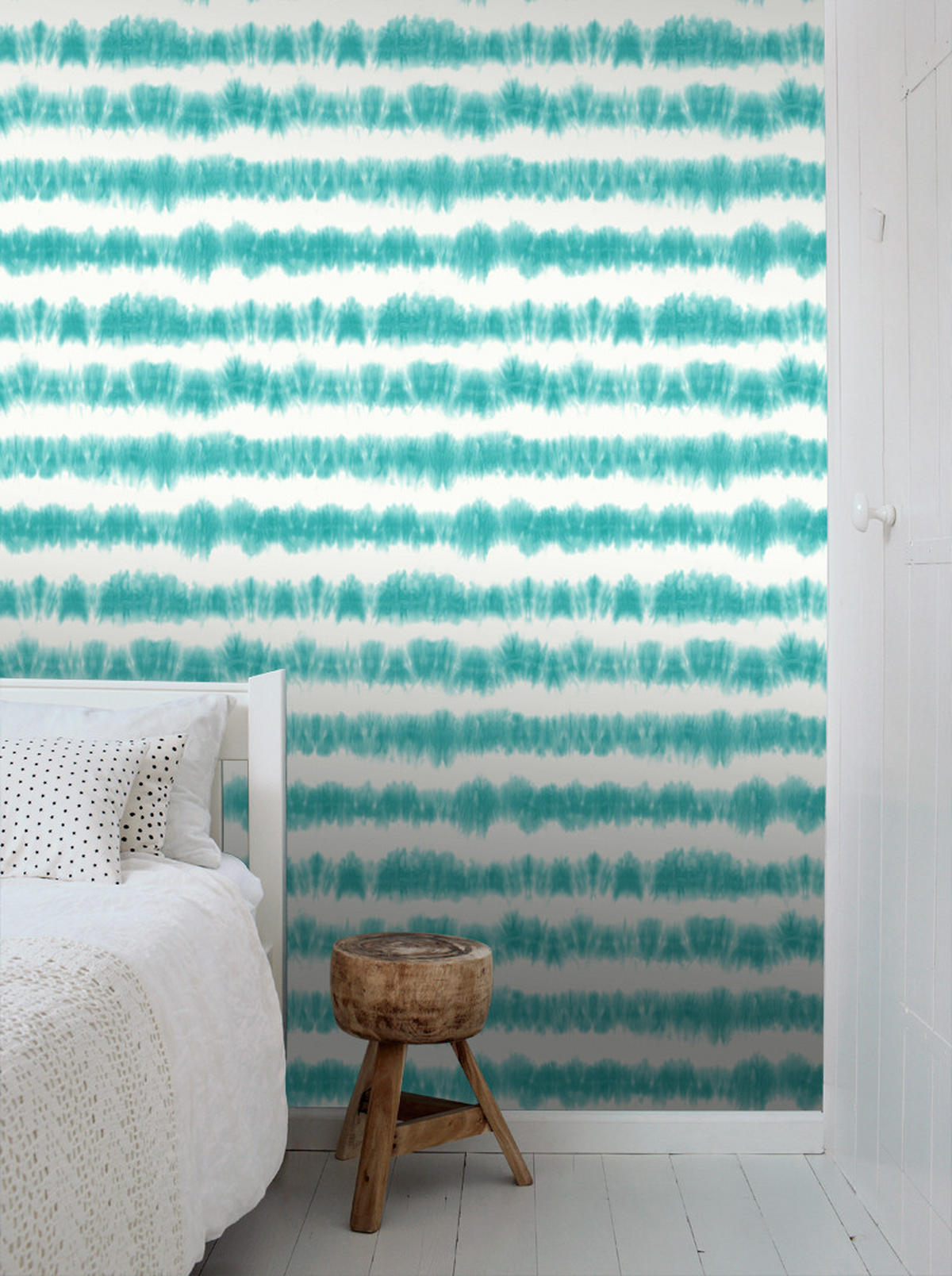 TAPETE horizontale Tie-Dye Shibori Streifen 53 cm x 10.05 m - Türkis, Papier (53/1000cm) - ESTAhome