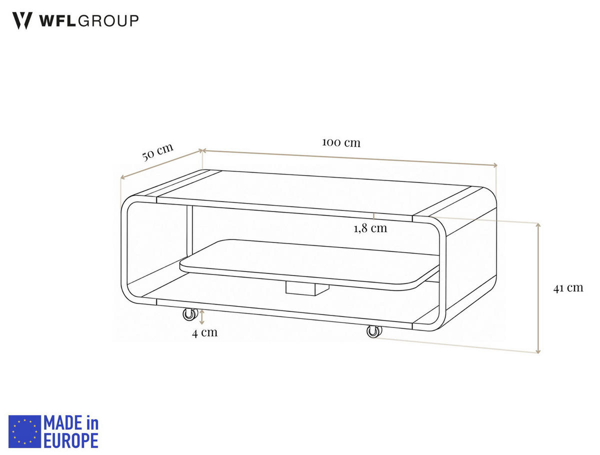 COUCHTISCH Sora in Weiß mit abgerundetem schwarzem Metallgestell 100/50/41 cm - Schwarz/Weiß, Holzwerkstoff (50/100/41cm) - WFL GROUP