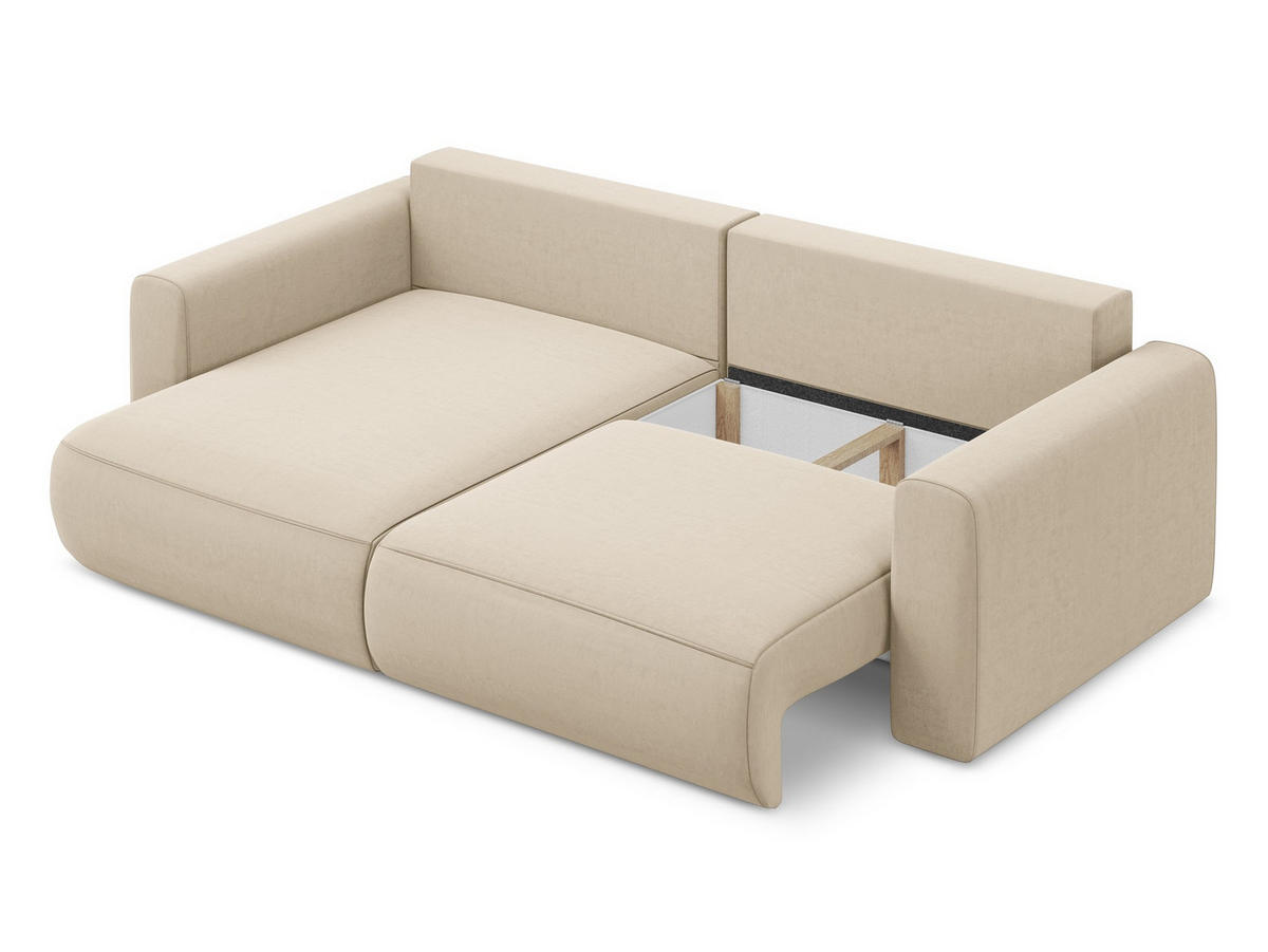 ECKSOFA mit Schlaffunktion Samt Stoff Beige - Beige/Creme, Kunststoff/Textil (149/240cm) - Makamii