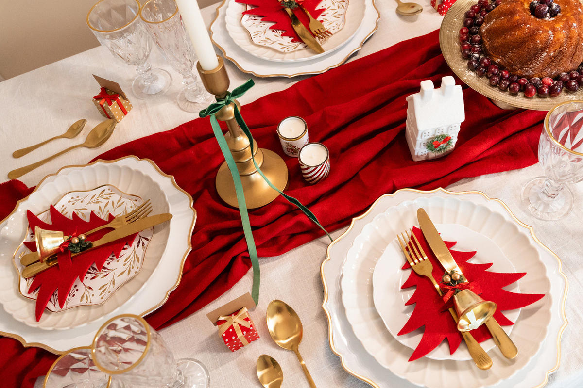 BESTECKTASCHEN Weihnachtsbaum 4er-Set 19,5/1,5/18,5 cm - Rot, Textil (1.5/18.5/19.5cm) - Home Styling Collection