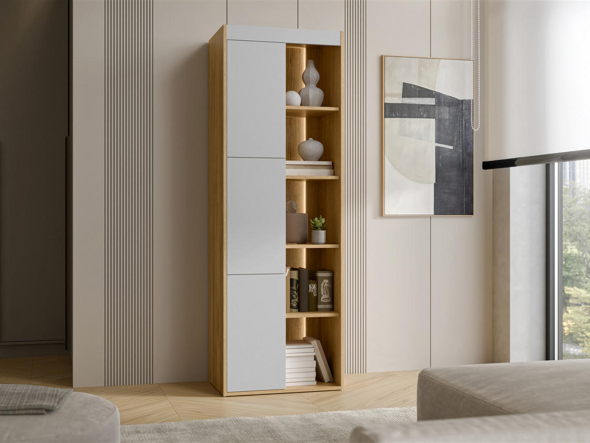 VITRINE Fiore 60 3D - Eichefarben/Schwarz, Holzwerkstoff/Kunststoff (60/176/39cm) - MIRJAN24