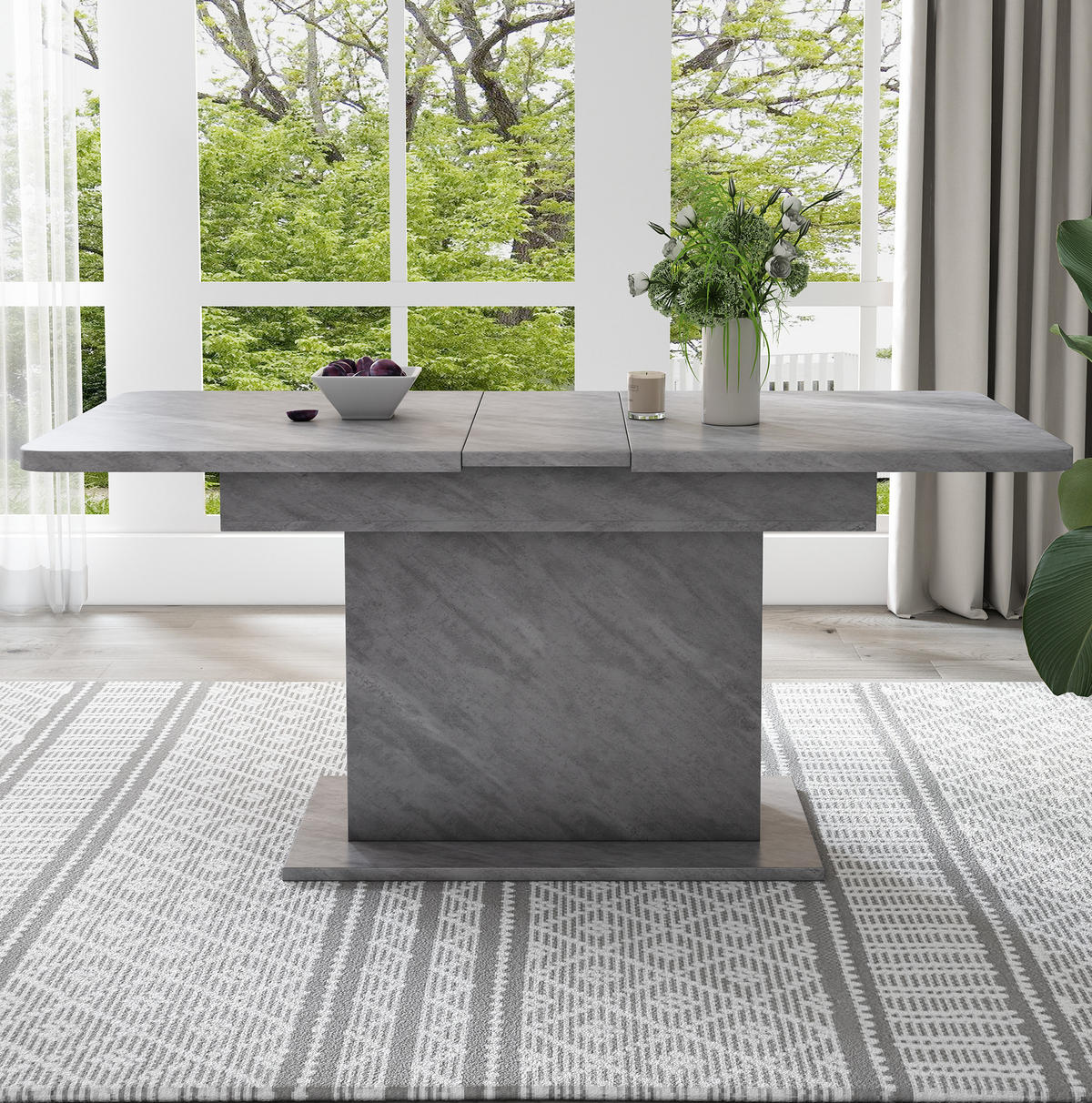 AUSZIEHTISCH in Grau mit Stauraum und Metallgestell in Betonoptik - Grau, Holzwerkstoff (130/70/75cm) - BEAOK