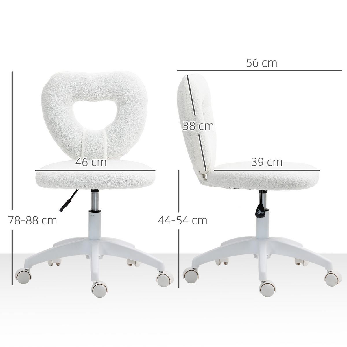 SCHREIBTISCHSTUHL Bürostuhl Drehbar Homeoffice Stuhl mit Herzförmige Rückenlehne - Weiß, Kunststoff (45/88/56cm) - HOMCOM