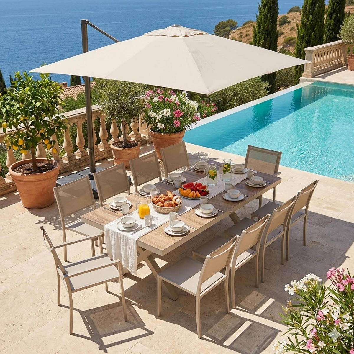 GARTENSET 11-tlg., Beige - Beige, Metall - Oviala