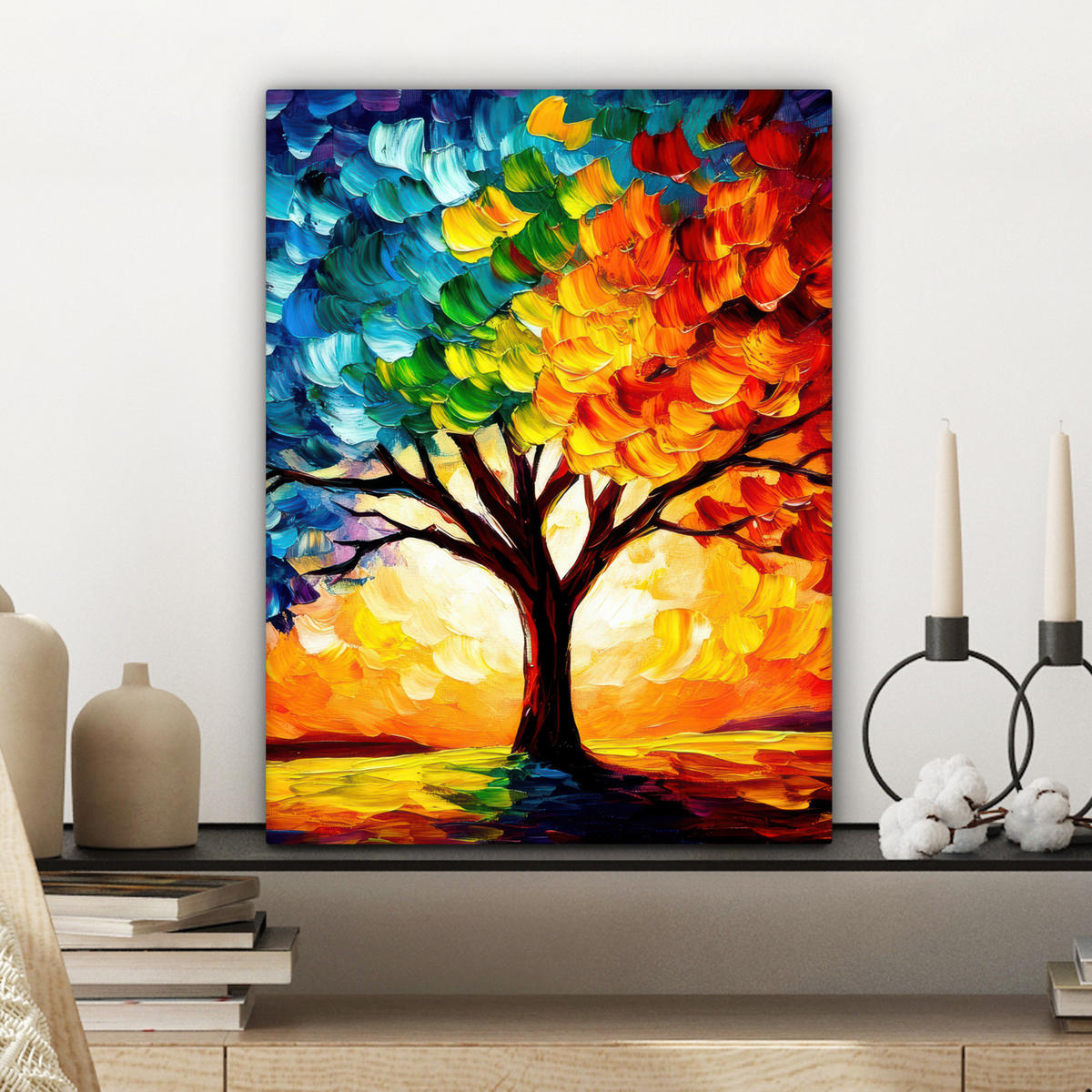 LEINWANDBILD - Baum - Kunst - Natur - Sonnenuntergang - 30x40 - Bilder - Multicolor, Textil (30/40cm) - MuchoWow