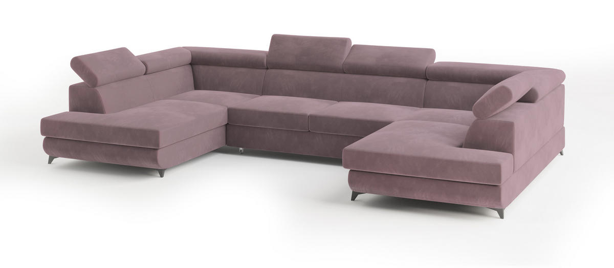 WOHNLANDSCHAFT VINTESSA Lila Velours-Stoff mit Schlaffunktion - Lila, Holz (323/89/190cm) - MASSENO