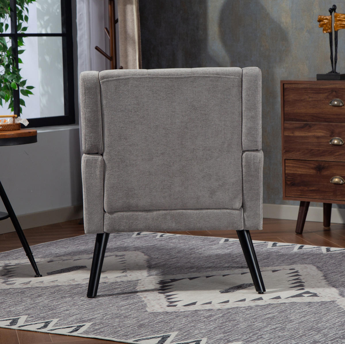 SESSEL 76/68/88 cm hellgrau aus Leinen und Massivholz mit Tufting und ergonomischer Polsterung - Hellgrau, Textil (76/88/68cm) - OKWISH