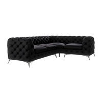 ECKSOFA Chesterfield Laura Schwarz Samt, Ottomane rechts - Silberfarben/Schwarz, Holz/Textil (264/204cm) - S-Style Möbel