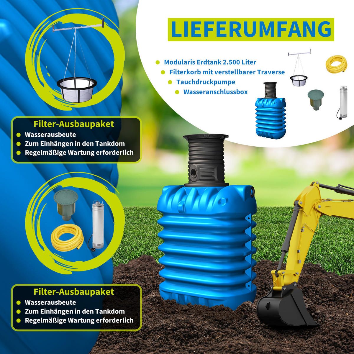 ERDTANK-PAKET 2500 L Garten-Comfort - Blau, Kunststoff (147/201/119cm) - 4rain