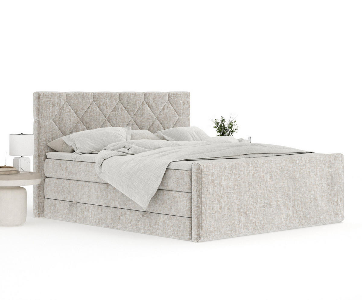 BOXSPRINGBETT Toma Beige 200/200 cm - Beige/Schwarz, Holz/Holzwerkstoff (200/200cm) - Maison de Reve