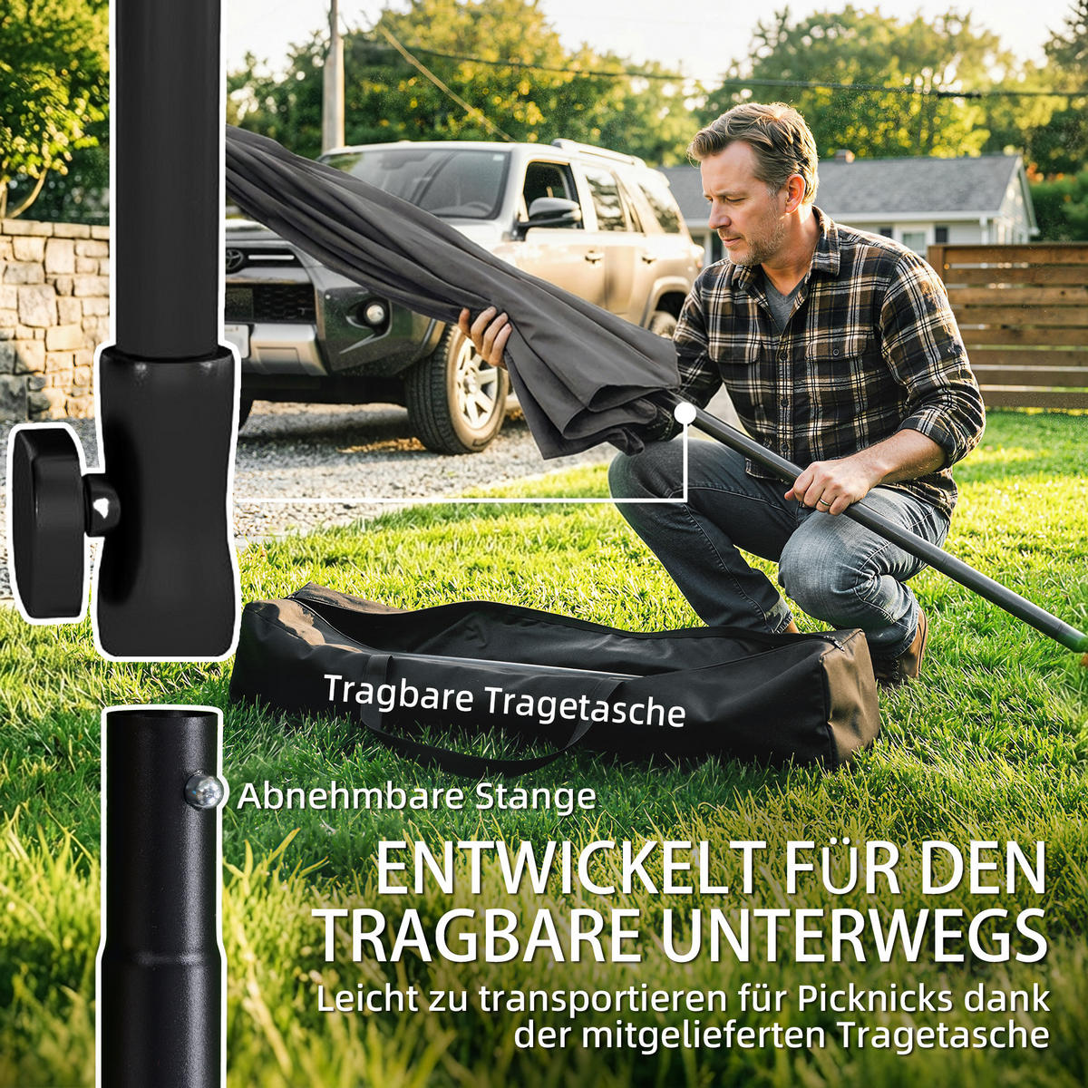 SONNENSCHIRM Metall Polyester Dunkelgrau - Dunkelgrau, Metall (122/183cm) - Outsunny