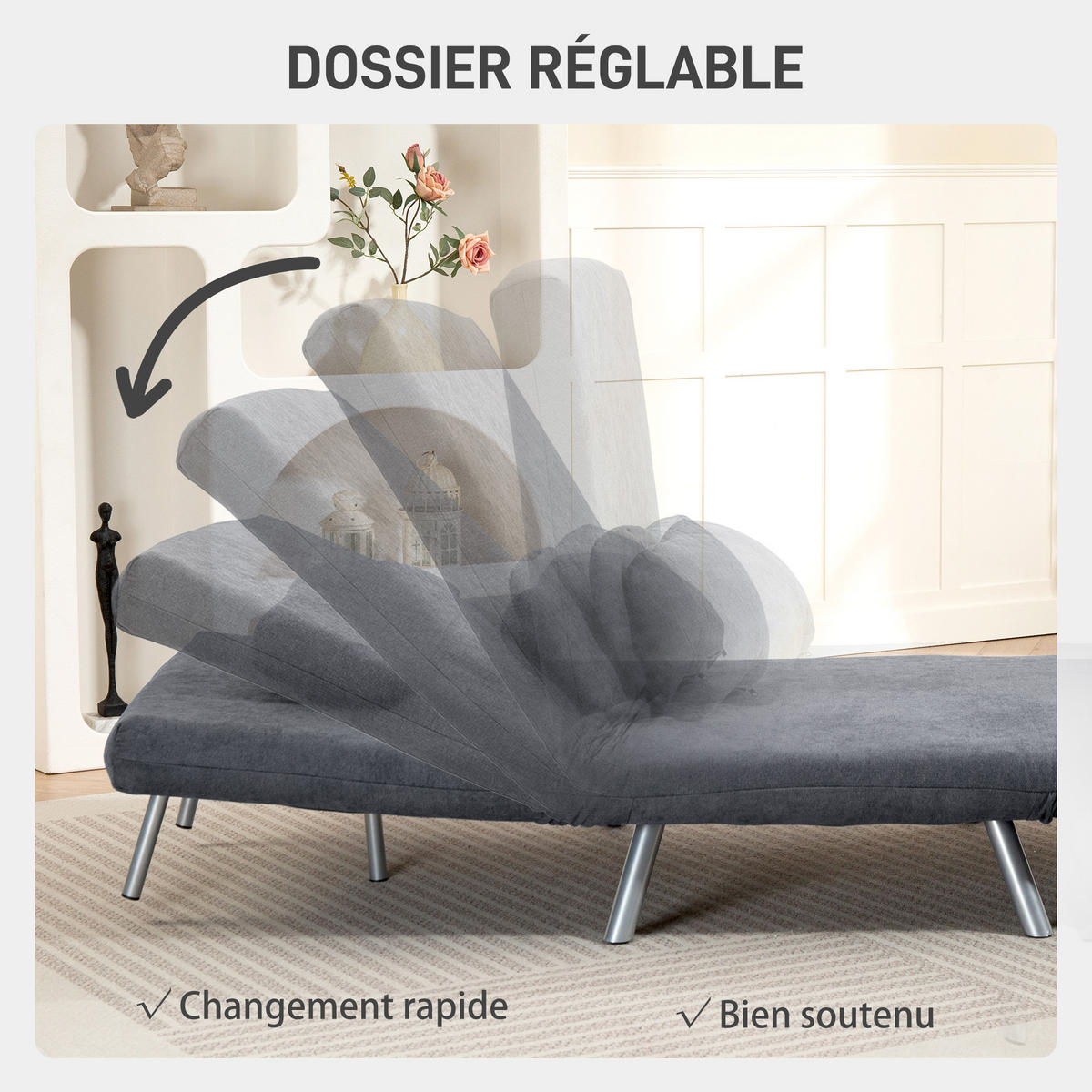 SCHLAFSESSEL DE-14663 3-in-1 mit 5-stufiger Rückenlehne & breiter Sitzfläche Dunkelgrau - Dunkelgrau, Metall (75/83/80cm) - ComfortXL