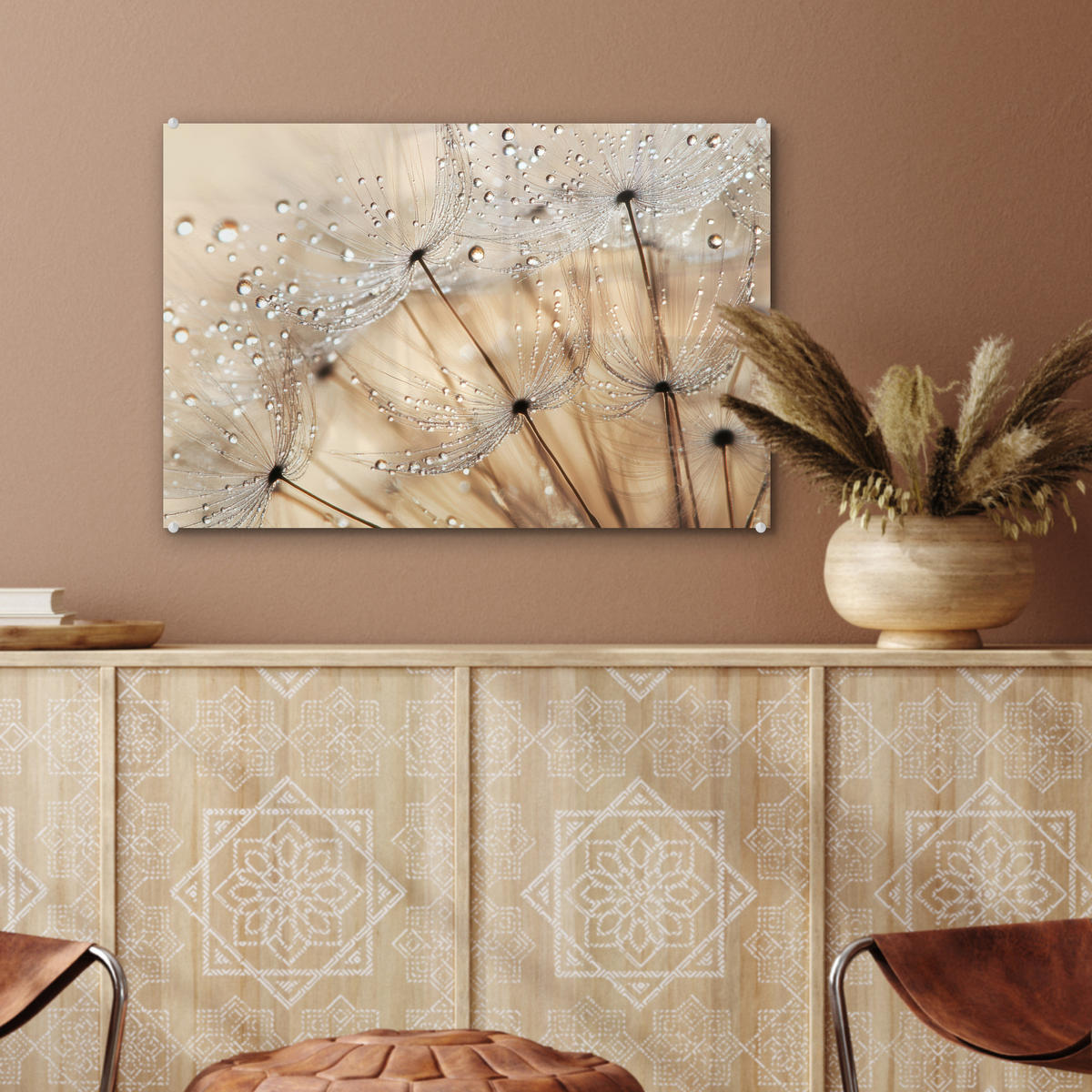 ACRYLGLASBILD Löwenzahn - Abstrakt - Natur - Beige 60x40 cm - Braun, Glas (60/40cm) - MuchoWow
