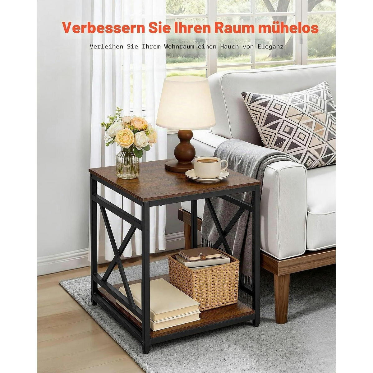 BEISTELLTISCH 2-stufig Braun Schwarz 45,7 x 45,7 x 51 cm - Braun, Metall (45.7/45.7/51cm)