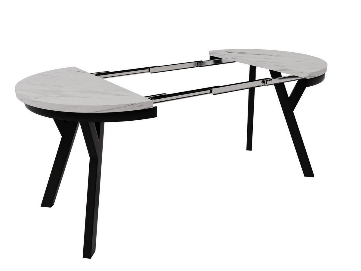 ESSTISCH ARI Rund (90-190 cm Ausziehbar Marmor Bianco Weiß Glamour Metallbeine) - Hellgrau/Schwarz, Holz/Holzwerkstoff (90/90/76cm) - Ravio