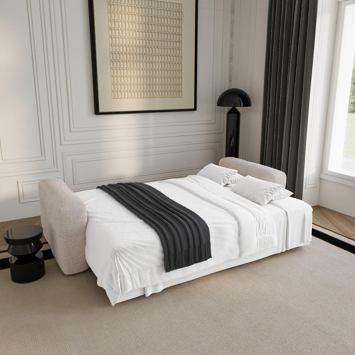 SCHLAFSOFA mit Stauraum VIBE Kettgewebe mit weichem Griff Creme 247cm - Creme, Textil (247/90/102cm) - Premium Interiors