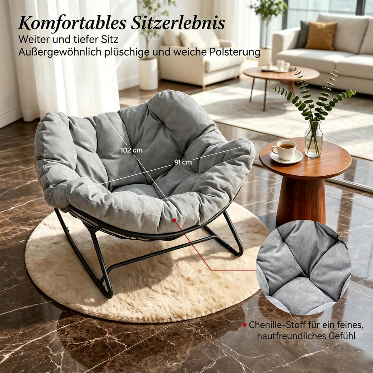 SCHAUKELSTUHL Hellgrau Chenille - Hellgrau, Textil (75/77/102.5cm) - Oxeza