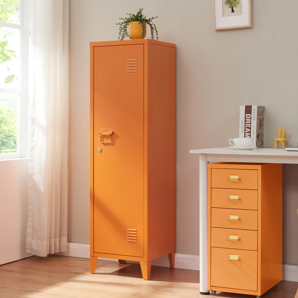 EINZELSPIND Kurikka - Orange, Metall (38/137/38cm) - [en.casa]