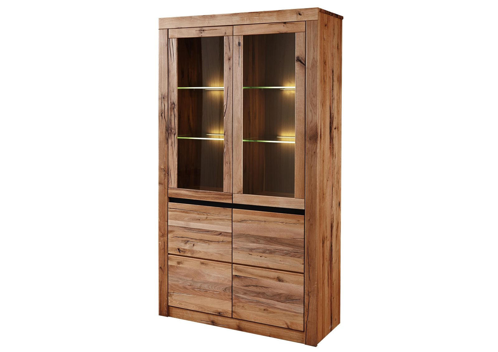 VITRINE Wild-/Zerreiche 105x42x190 natur geölt MONTREUX #101 - Braun, Holz (105/190/42cm) - Massivmoebel24