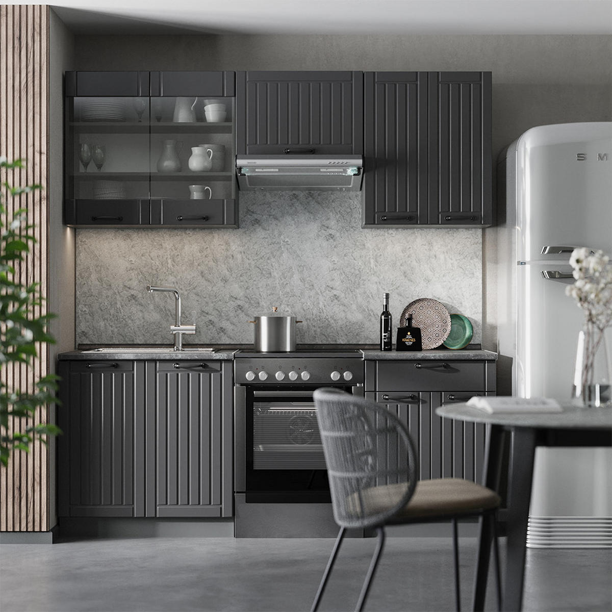 KUCHYŇSKÝ KOUT Fame-Line Tmavě šedá - tmavě šedá/antracitová, kompozitní dřevo (200/81.6/60cm) - Vicco