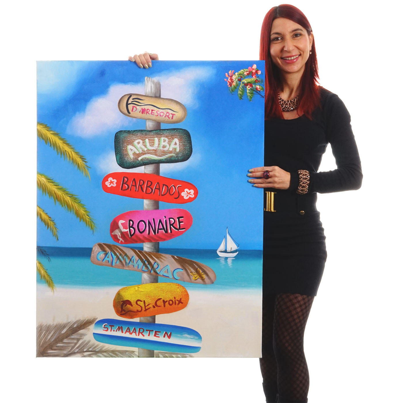 ÖLGEMÄLDE STRAßENSCHILD HANDGEMALT Mehrfarbig - Multicolor, Textil (75/100cm) - MCW