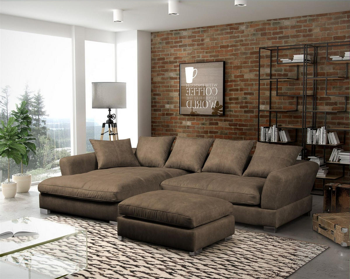 ECKSOFA Tizian Inkl. Hocker - Braun, Holzwerkstoff/Textil (182/290cm) - Fun Möbel